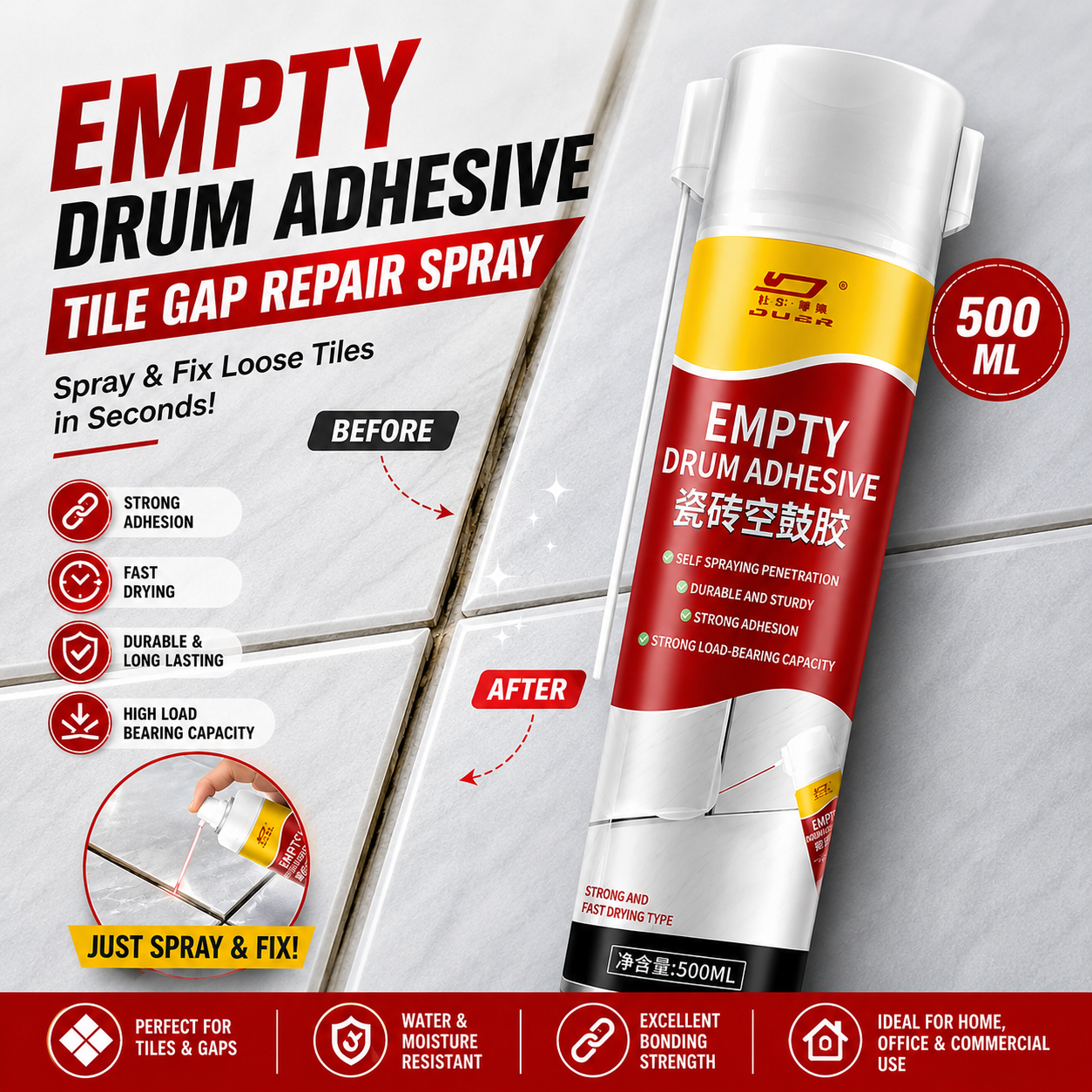 Strong Adhesive For Ceramic Tiles, Empty Drum Packaging