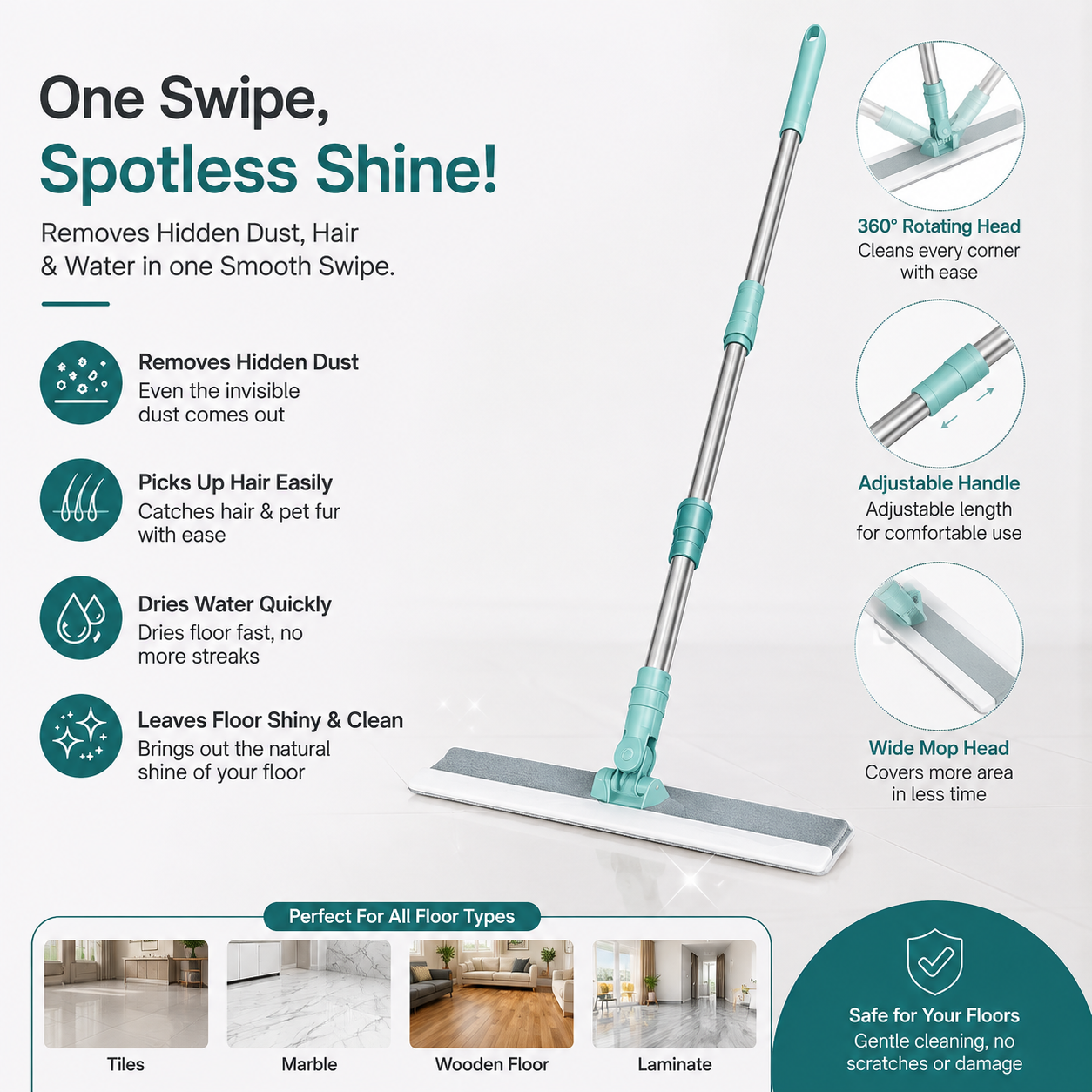 FlexiWipe – Multipurpose Wiper | Extendable-Rod | Silicon Blade | 180° Head