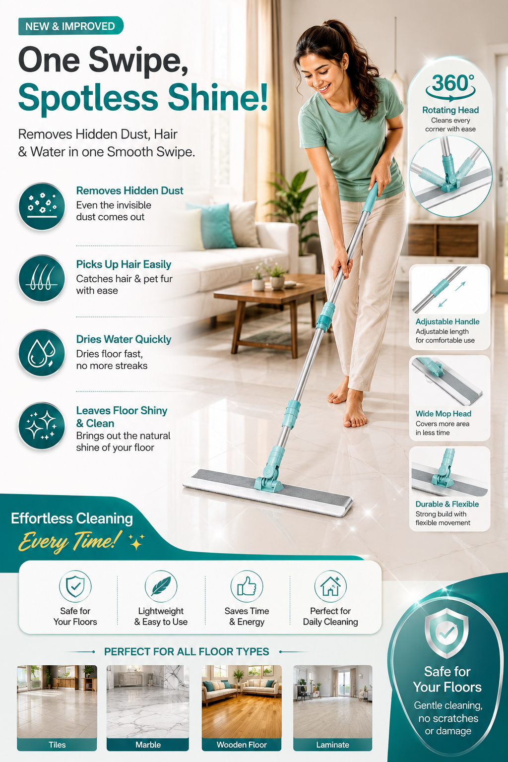 FlexiWipe – Multipurpose Wiper | Extendable-Rod | Silicon Blade | 180° Head
