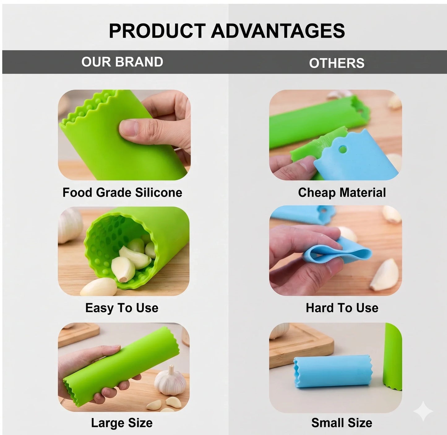 GarlicPeeler™ – Soft Silicone Peeler | Anti-Odor Roll Tube | Effortless Clove Peeling