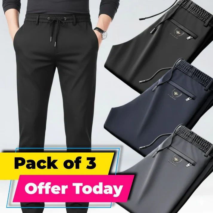 Pack of 3 Offer 😍 Men’s Premium-Quality Stretch Lycra Pants | Black, Blue & Grey