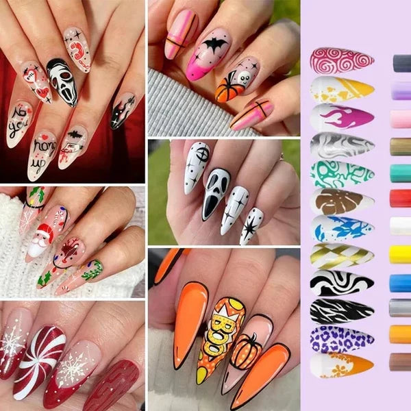 12 Colors Nail Art Marker Pen Set – DIY Creative Nail Design Pens 🎨💅