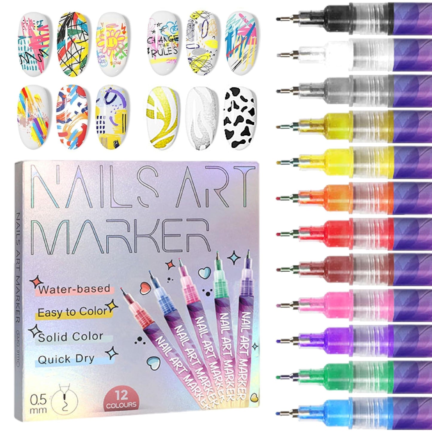 12 Colors Nail Art Marker Pen Set – DIY Creative Nail Design Pens 🎨💅