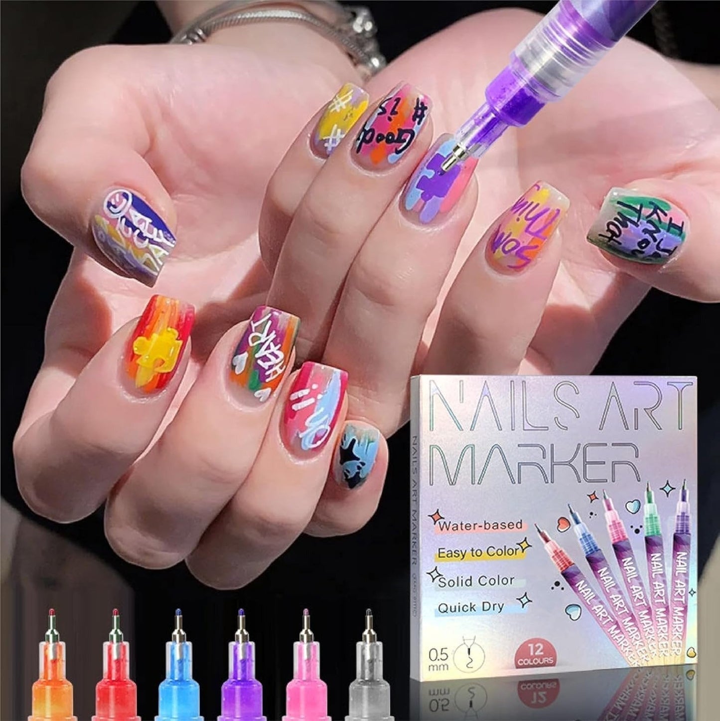 12 Colors Nail Art Marker Pen Set – DIY Creative Nail Design Pens 🎨💅