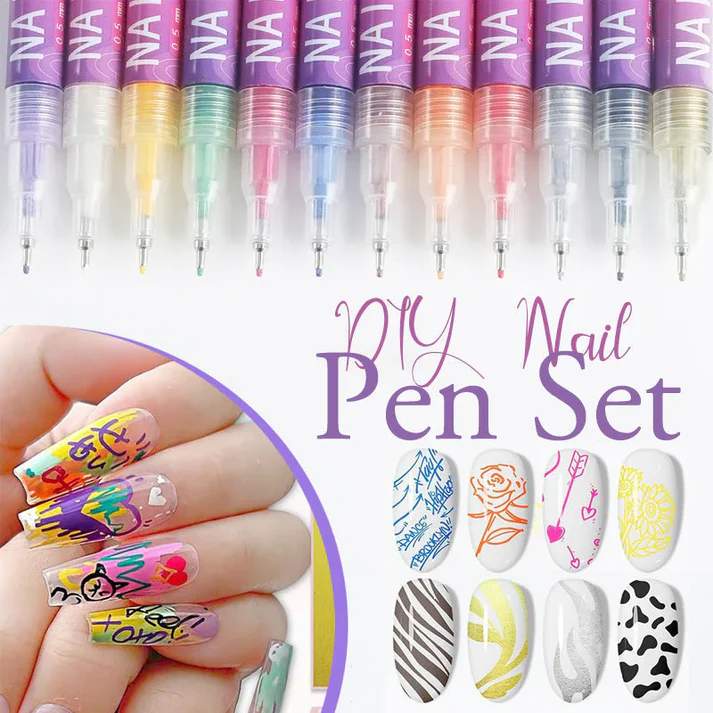 12 Colors Nail Art Marker Pen Set – DIY Creative Nail Design Pens 🎨💅